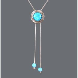 NOA ZUMAN Sterling Silver BLUE OPAL LARIAT NECKLACE Bolo Chain DREAMING OUT LOUD